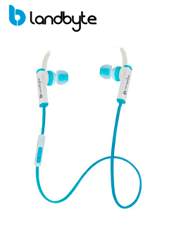 audífonos deportivos inalámbricos landbyte, bluetooth, recargable, celeste / blanco